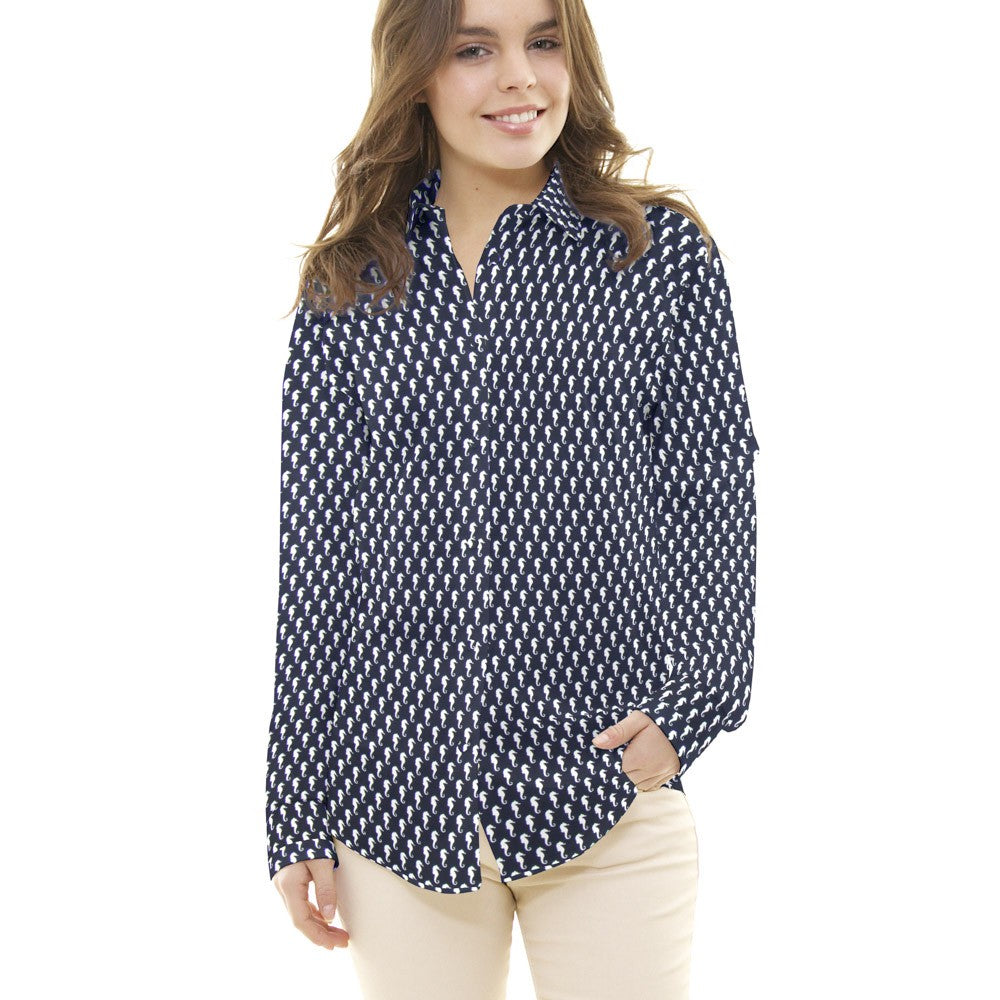 Popeline Cavalinho Azul Marinho - Ribes y Casals