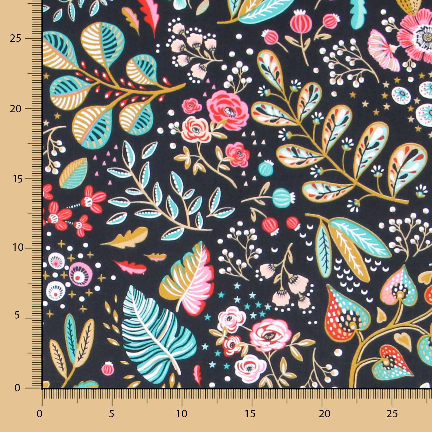 Tecido de Algodão Popeline Ancolie Negra - Ribes y Casals