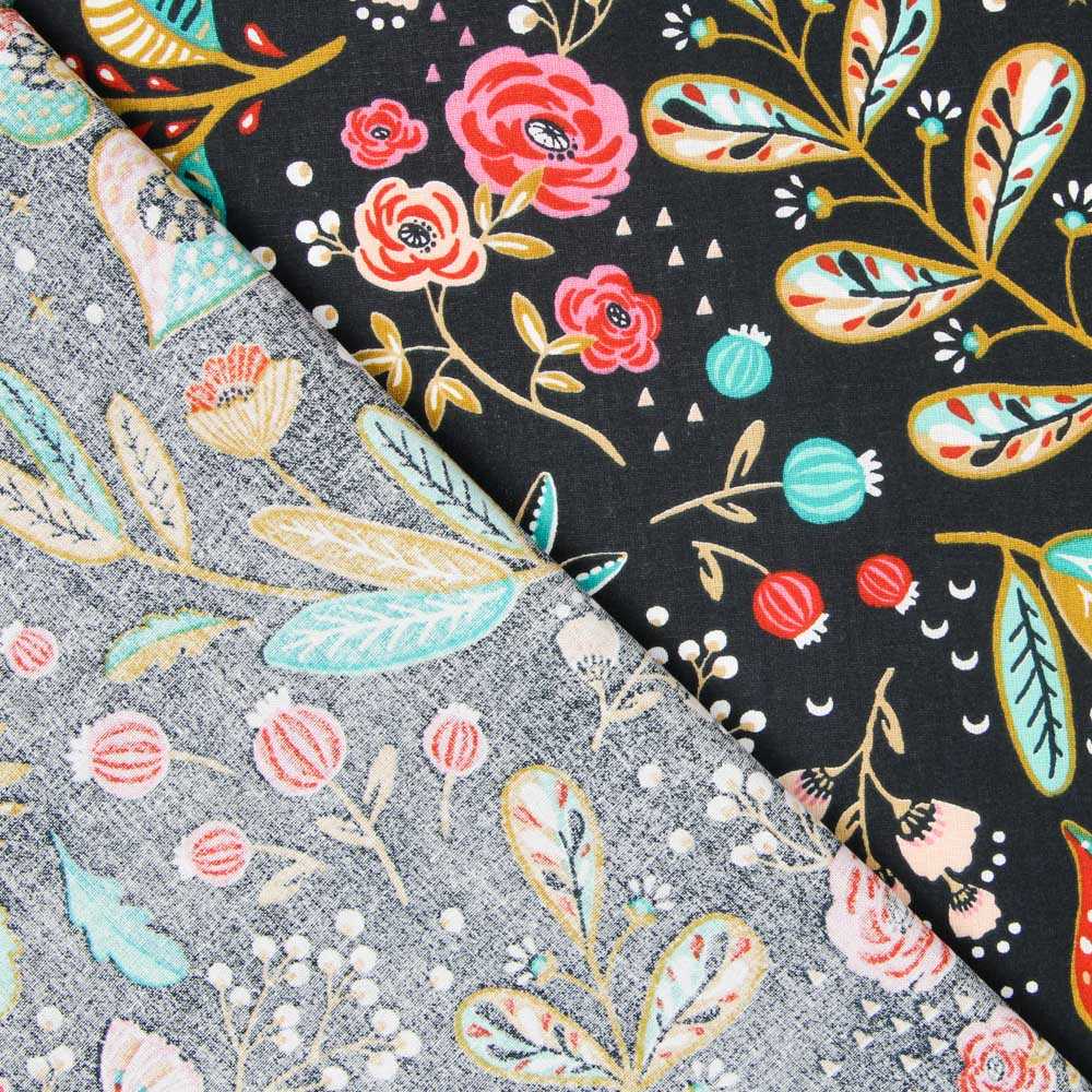 Tecido de Algodão Popeline Ancolie Negra - Ribes y Casals