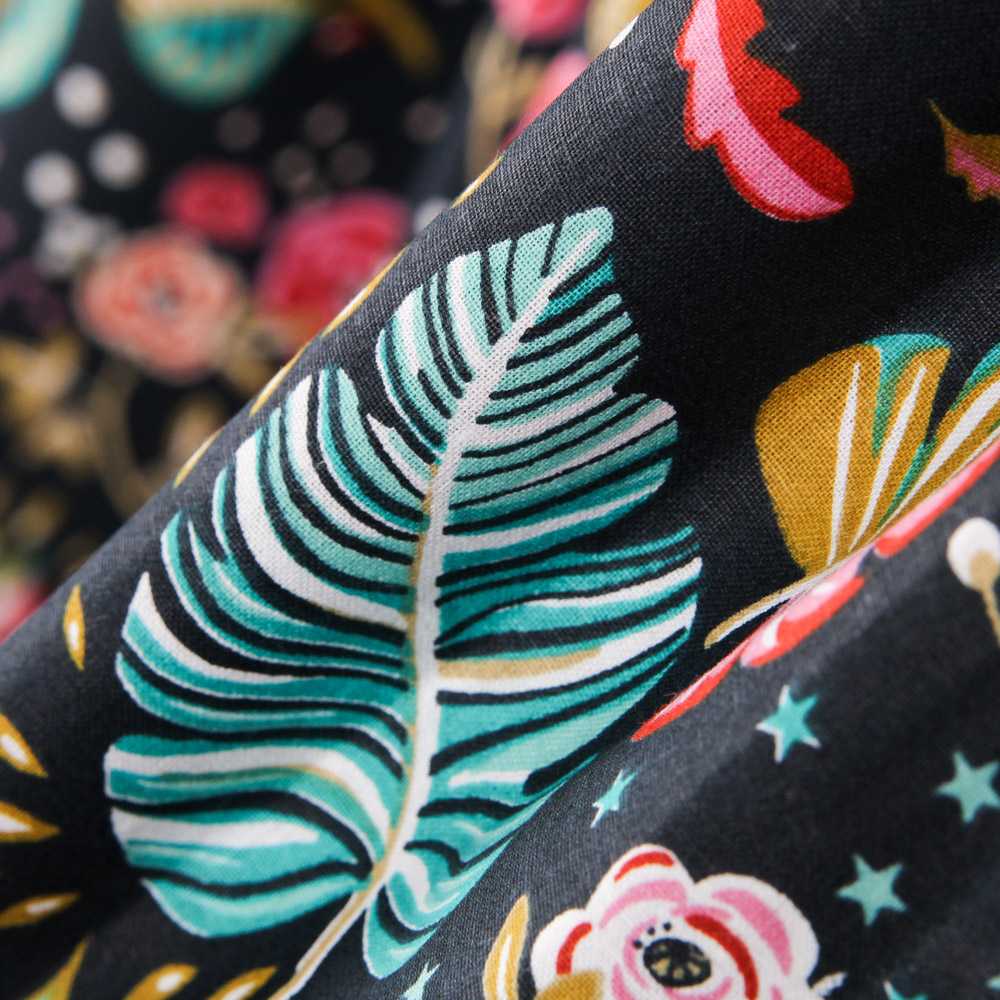 Tecido de Algodão Popeline Ancolie Negra - Ribes y Casals