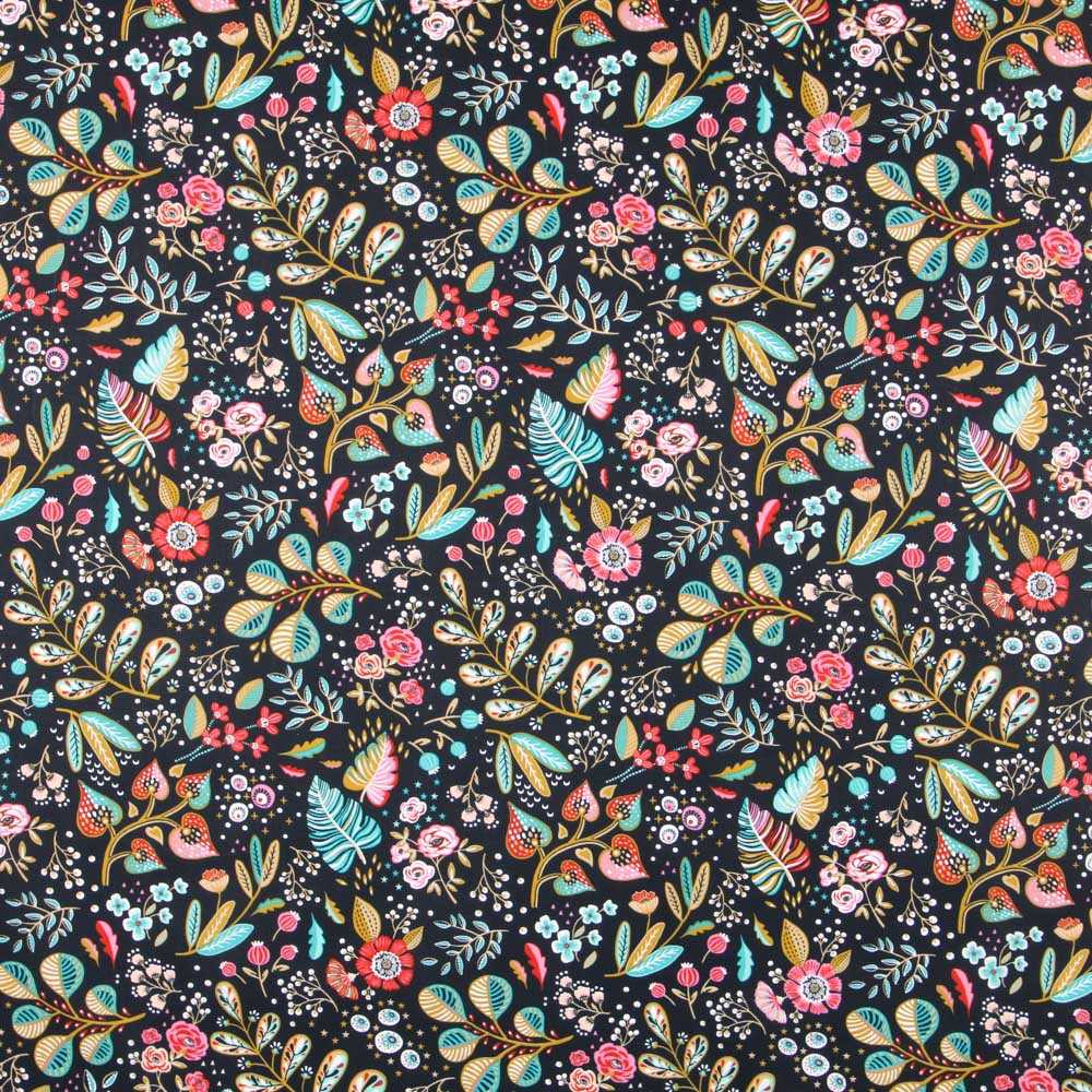 Tecido de Algodão Popeline Ancolie Negra - Ribes y Casals