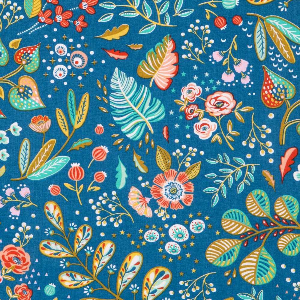 Tecido de Algodão Popeline Ancolie Petróleo - Ribes y Casals