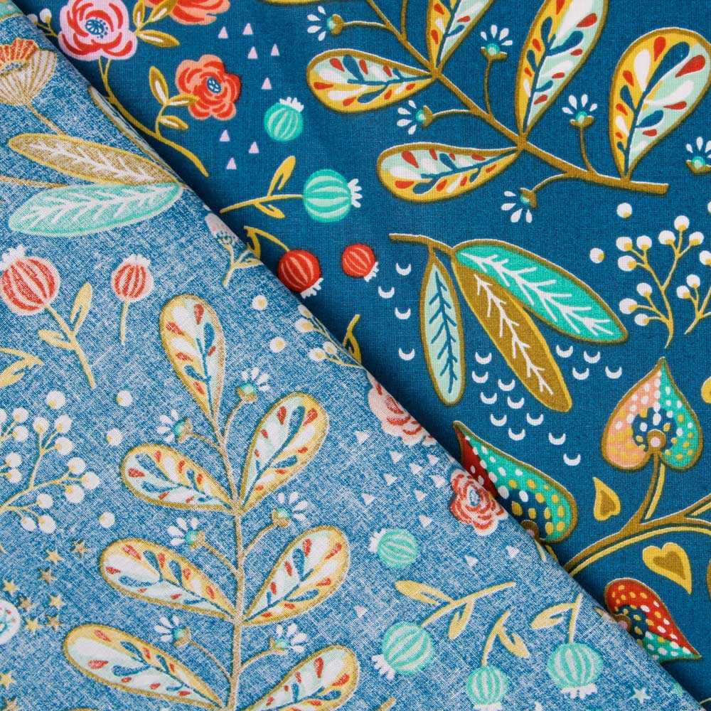 Tecido de Algodão Popeline Ancolie Petróleo - Ribes y Casals