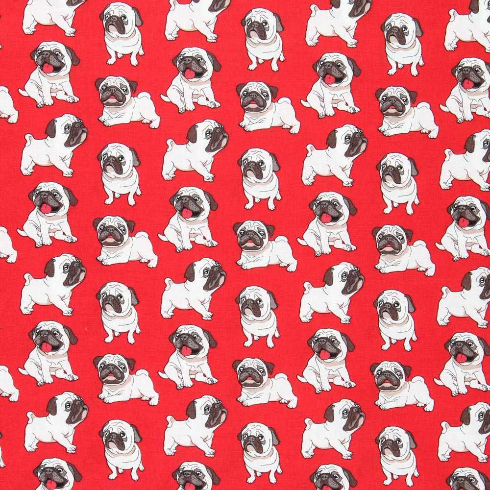 Tecido Algodão Pugs Vermelho - Ribes y Casals