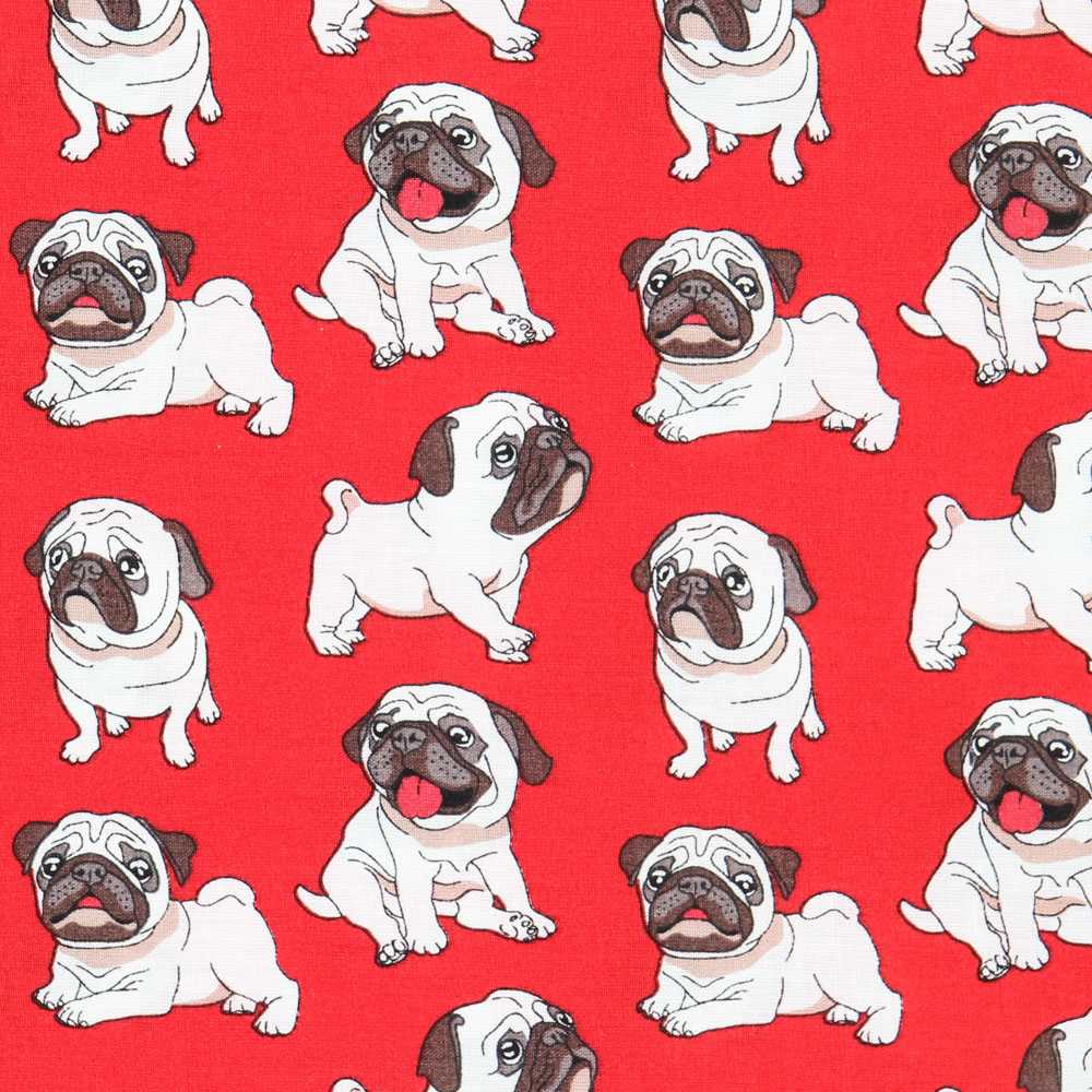 Tecido Algodão Pugs Vermelho - Ribes y Casals