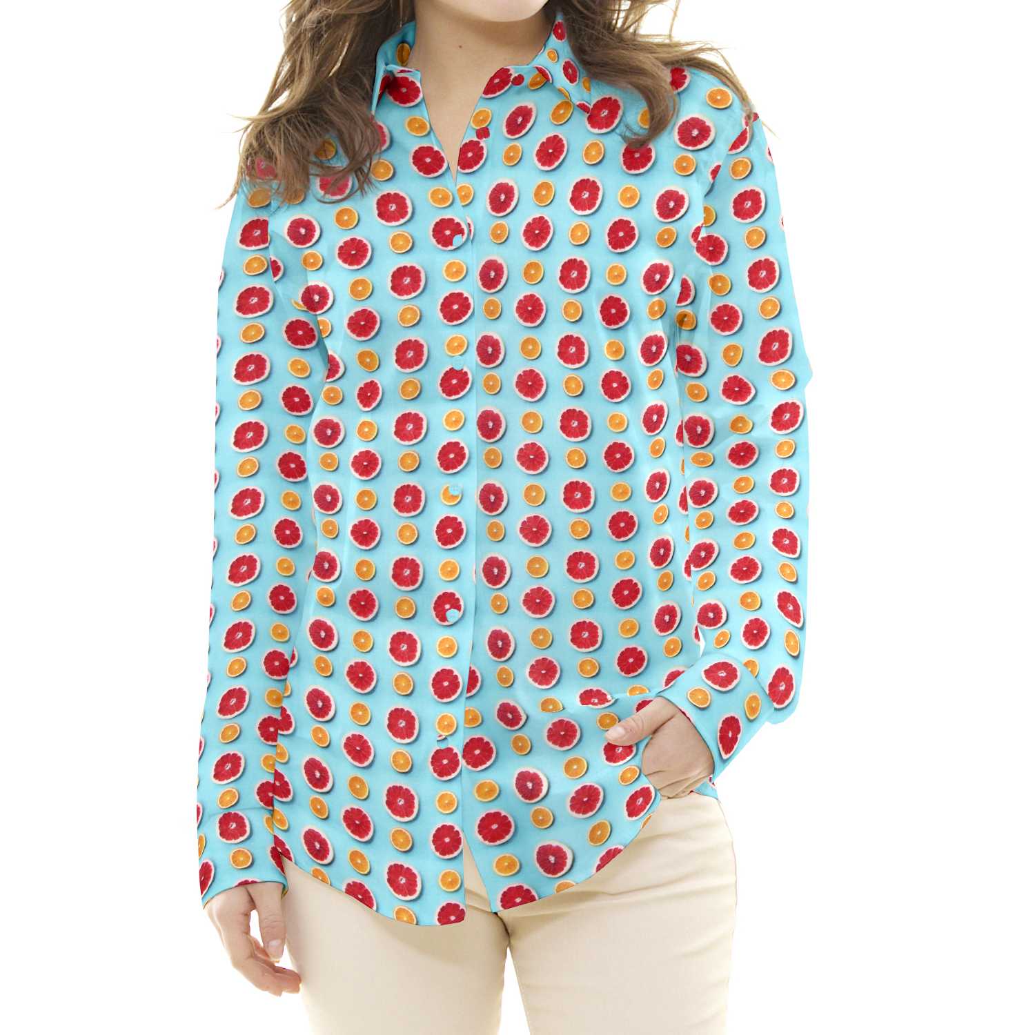 Tecido de Algodão Popeline Citrus Turquesa - Ribes y Casals