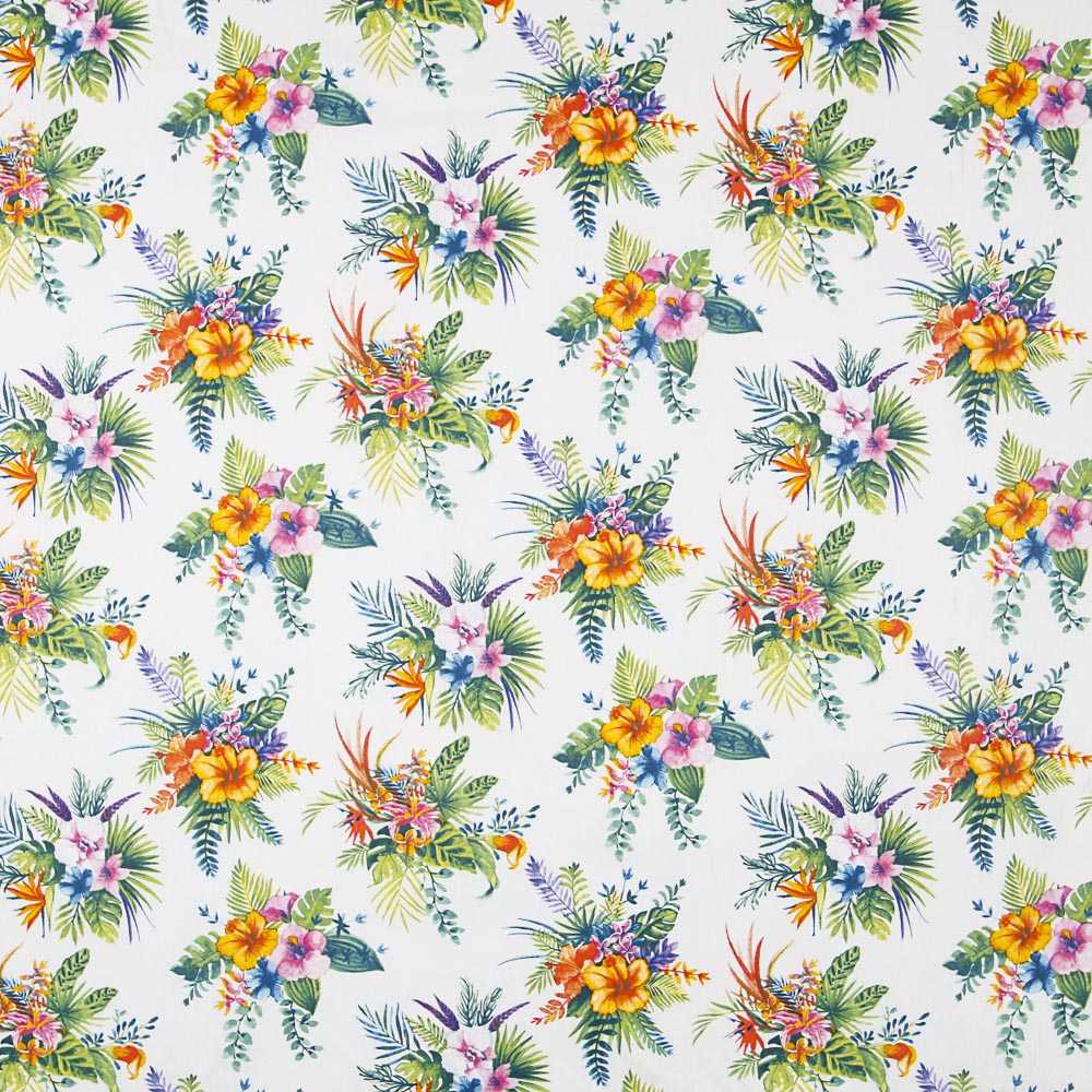 Tecido Popeline de Algodão Hibíscos Branco - Ribes y Casals