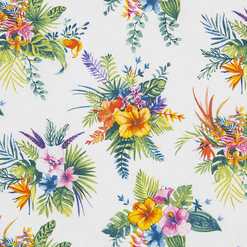 Tecido Popeline de Algodão Hibíscos Branco - Ribes y Casals