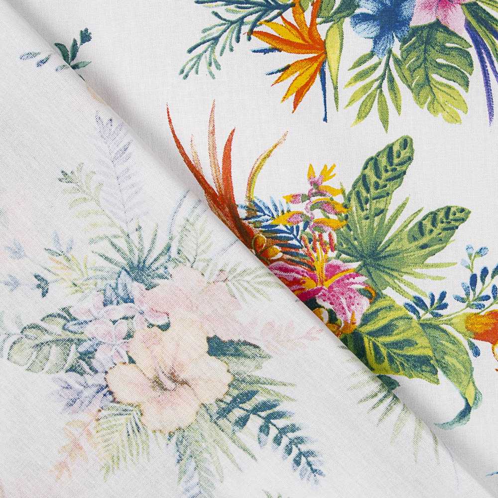 Tecido Popeline de Algodão Hibíscos Branco - Ribes y Casals