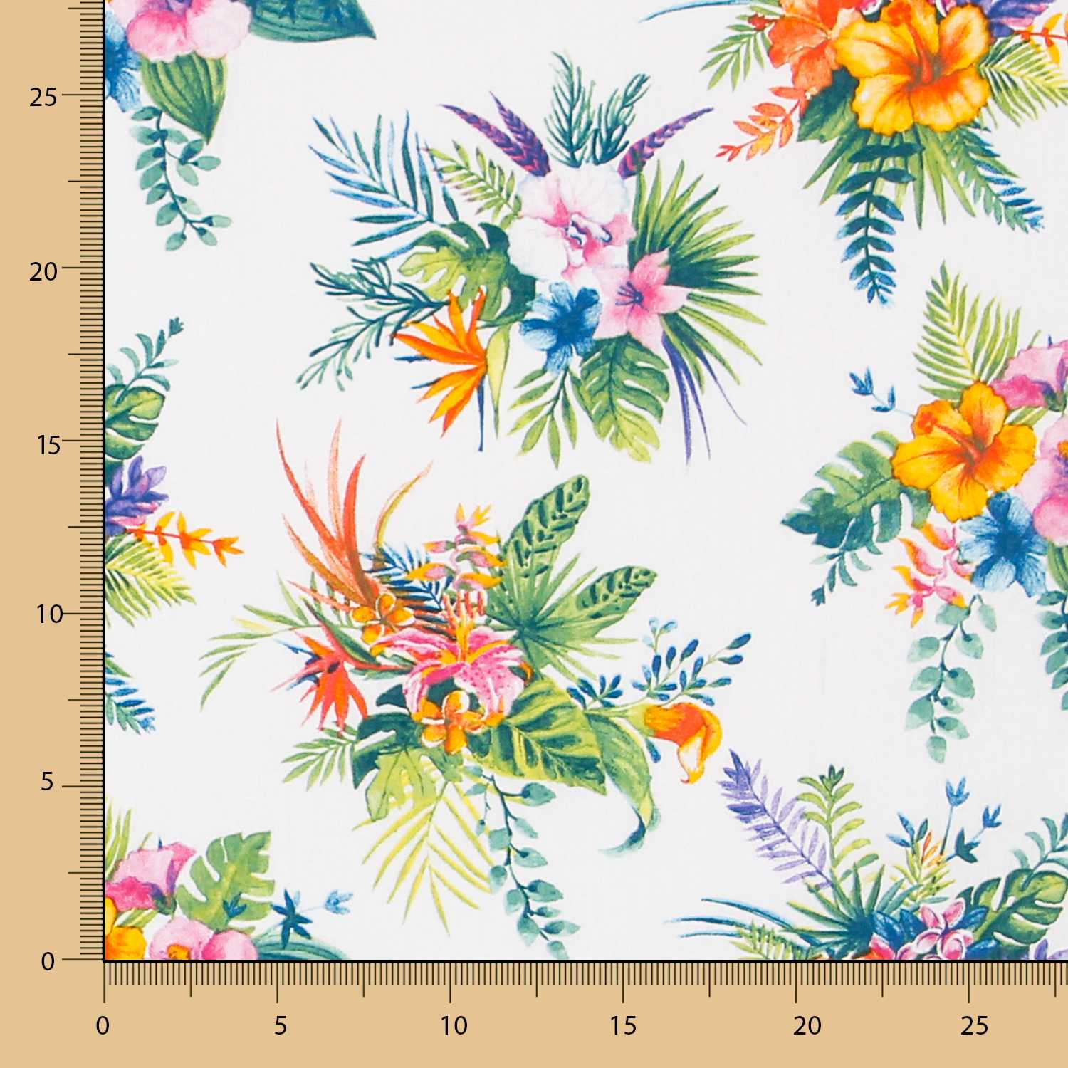 Tecido Popeline de Algodão Hibíscos Branco - Ribes y Casals