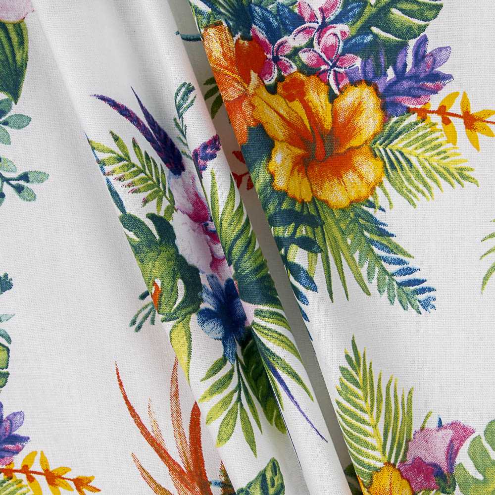 Tecido Popeline de Algodão Hibíscos Branco - Ribes y Casals