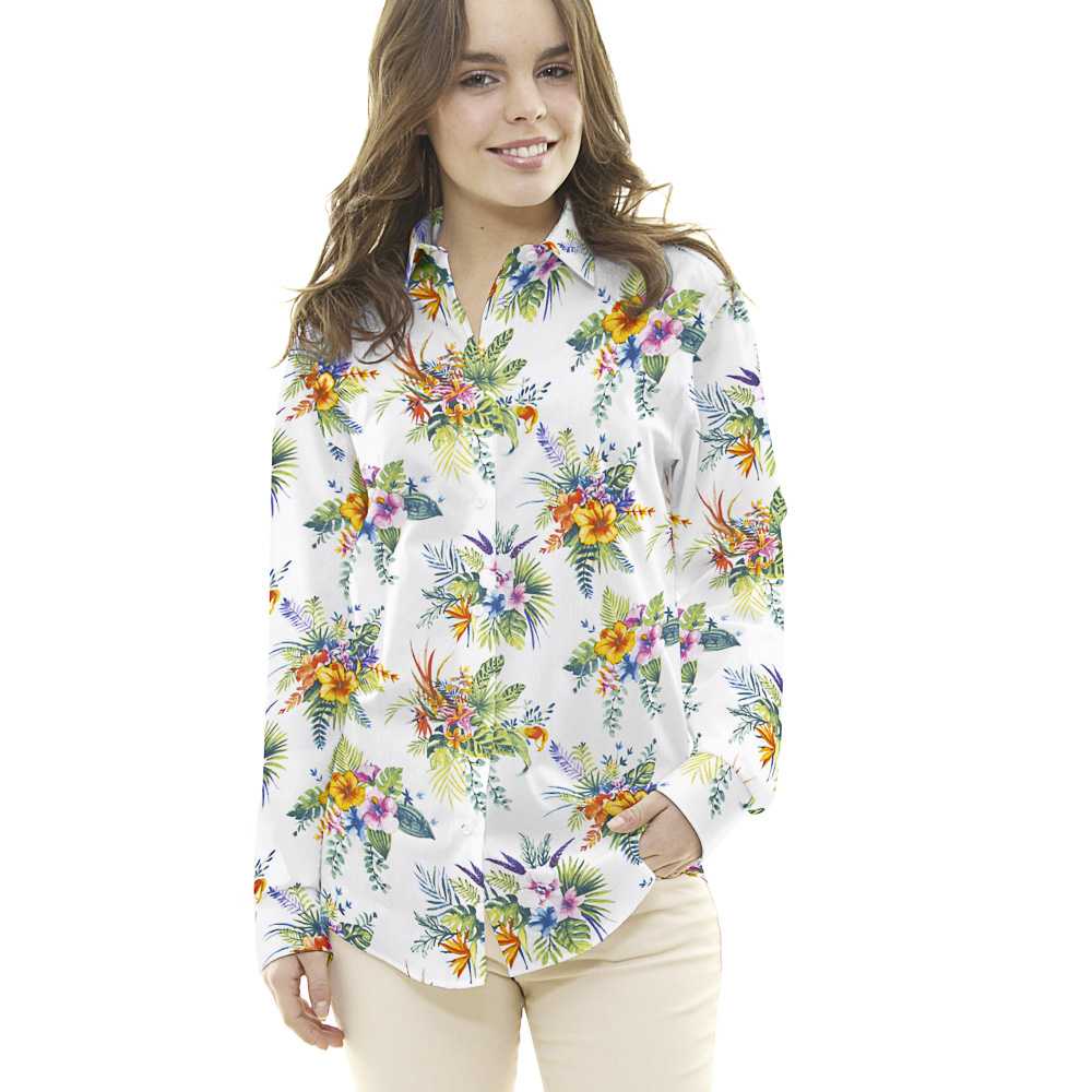 Tecido Popeline de Algodão Hibíscos Branco - Ribes y Casals