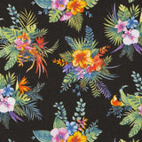 Tecido Popeline de Algodão Hibíscos Preto - Ribes y Casals