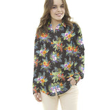 Tecido Popeline de Algodão Hibíscos Preto - Ribes y Casals