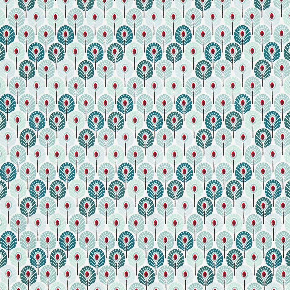 Tecido Popeline de Algodão Plumas Verde - Ribes y Casals