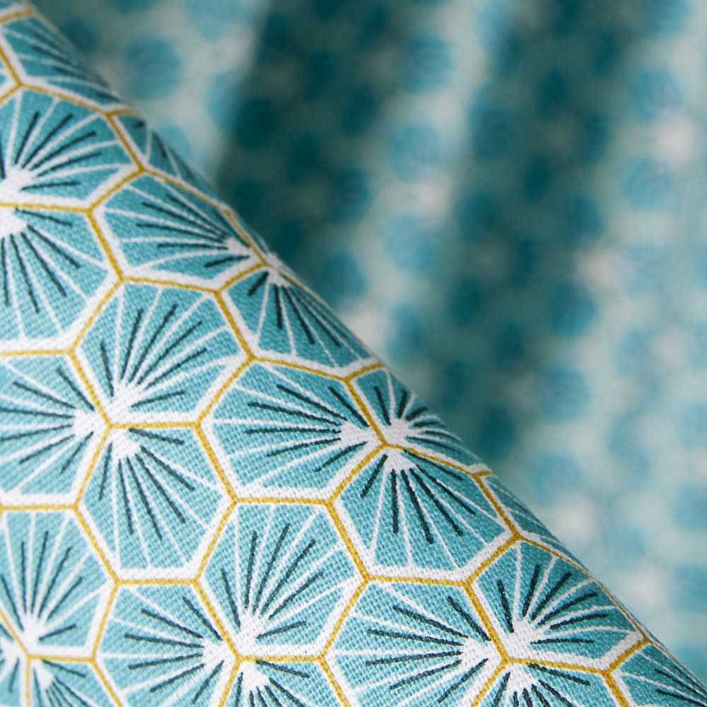 Tecido Popeline de Algodão Puzle Turquesa - Ribes y Casals