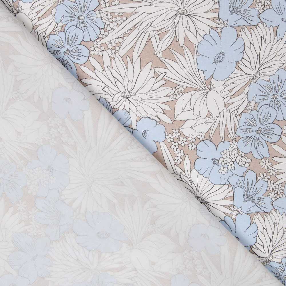 Tecido de Algodão Popeline Tropical Azul - Ribes y Casals