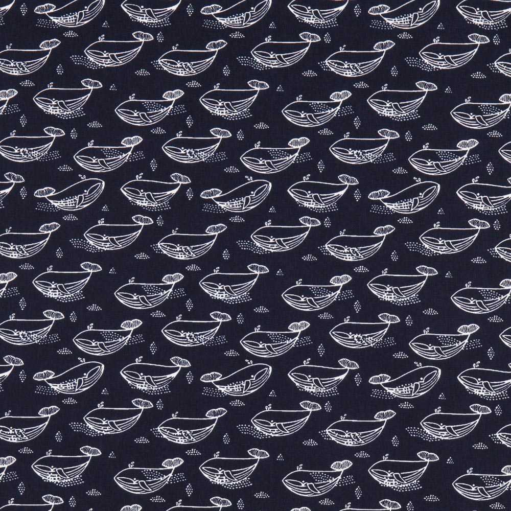 Tecido de Algodão Whale Navy - Ribes y Casals