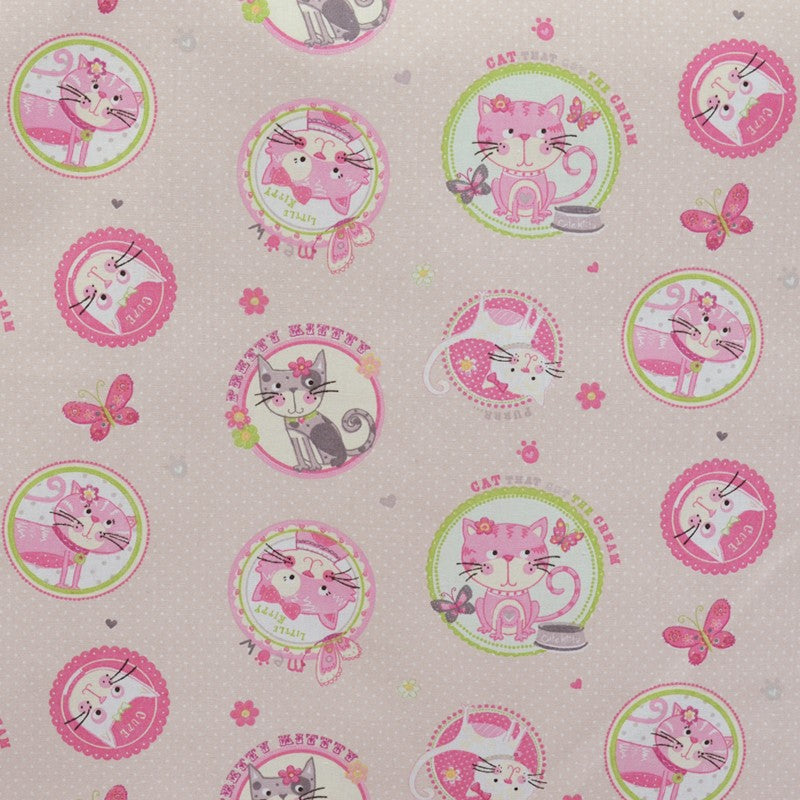 Popeline Estampado Gatos Rosa - Ribes y Casals