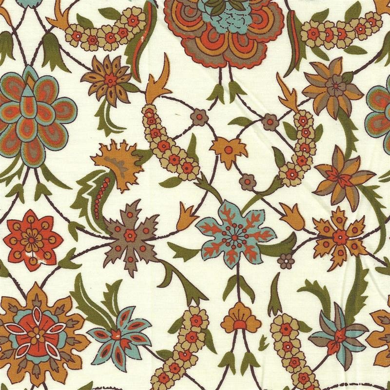 Popeline Flor Fundo Bege - Ribes y Casals