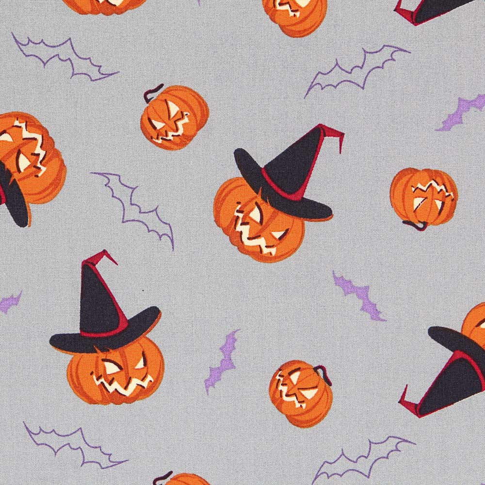 Popeline Halloween Abóboras Cinza - Ribes y Casals