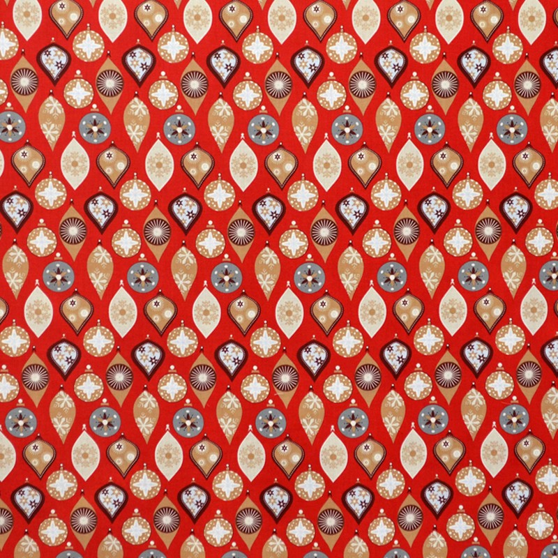 Tecido Natal Adornos Fundo Vermelho - Ribes y Casals