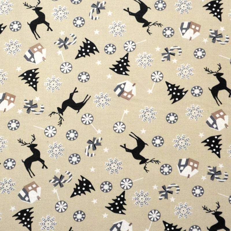 Tecido Natal Cervo Fundo Torrado - Ribes y Casals