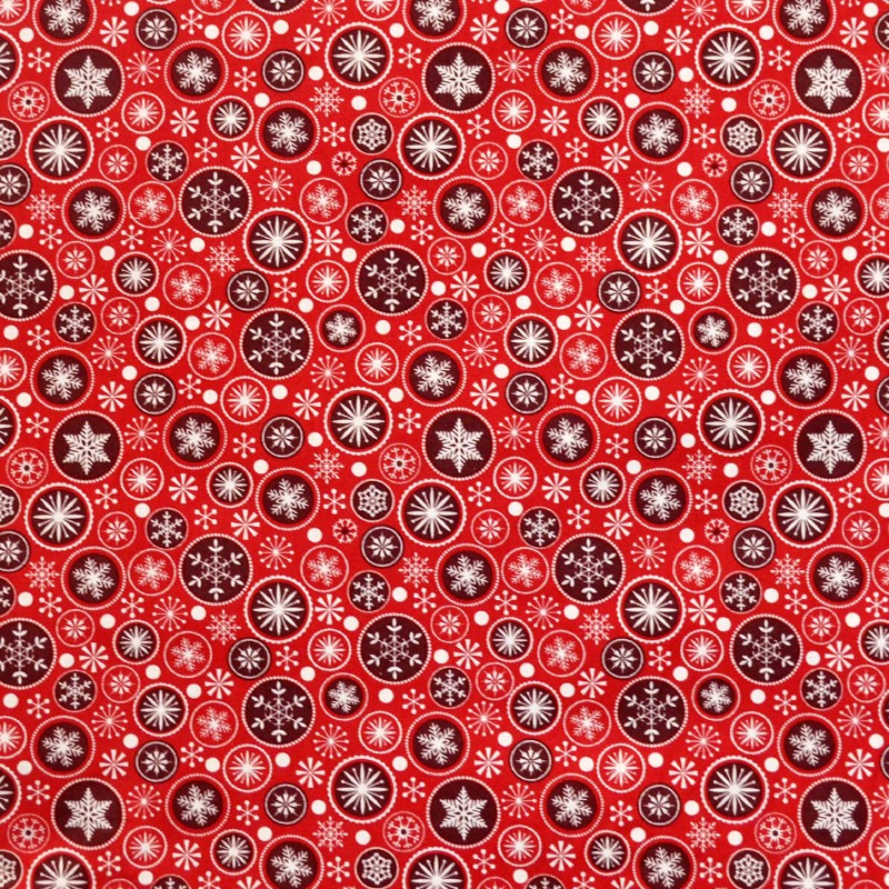 Tecido Natal Neve Fundo Vermelho - Ribes y Casals