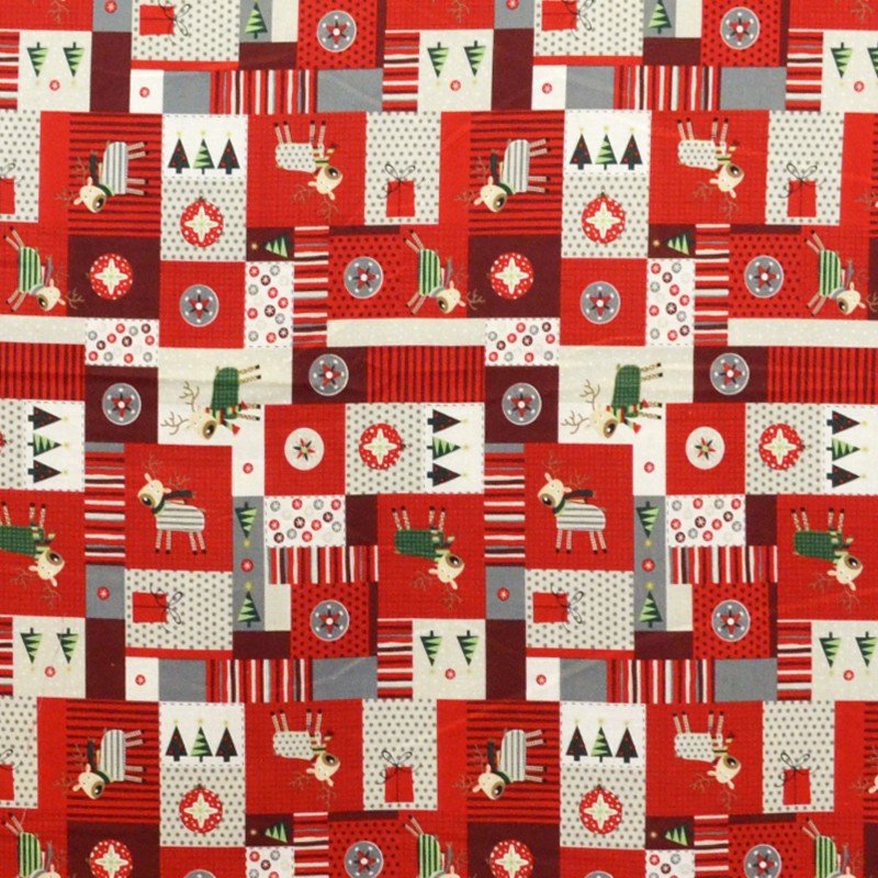Tecido Natal Patchwork Vermelho - Ribes y Casals