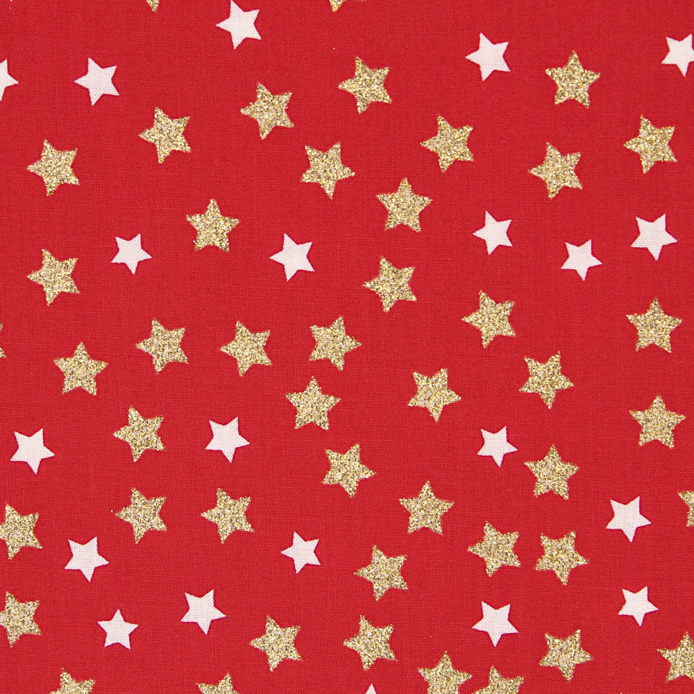 Tecido de Natal Stars Gold Encarnado - Ribes y Casals
