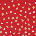 Tecido de Natal Stars Gold Encarnado - Ribes y Casals