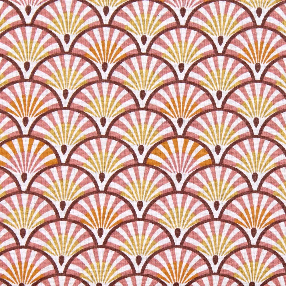 Popeline Patchwork Leques  Laranja - Ribes y Casals