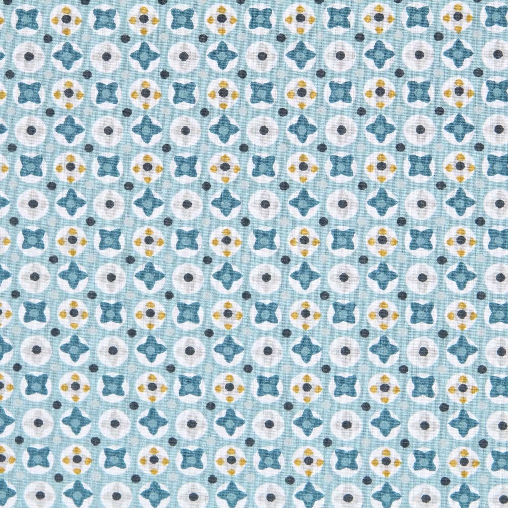 Popeline Patchwork Geomêtrica Turquesa - Ribes y Casals