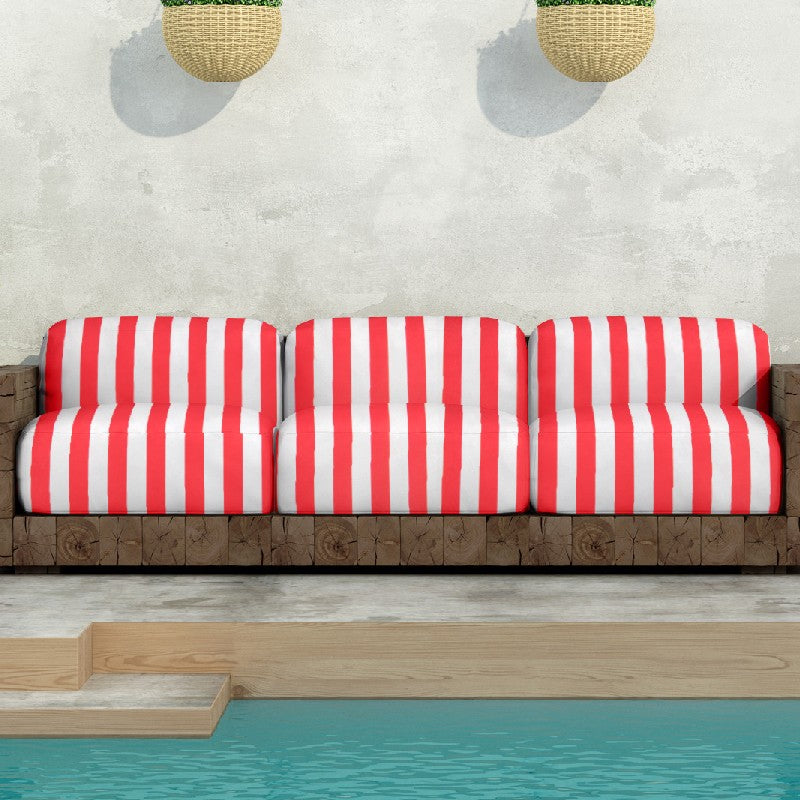 Popelín Listras Branca Vermelha - Ribes y Casals