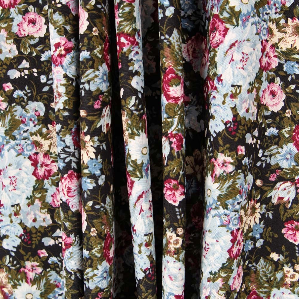 Popeline Retro Floral Preto - Ribes y Casals