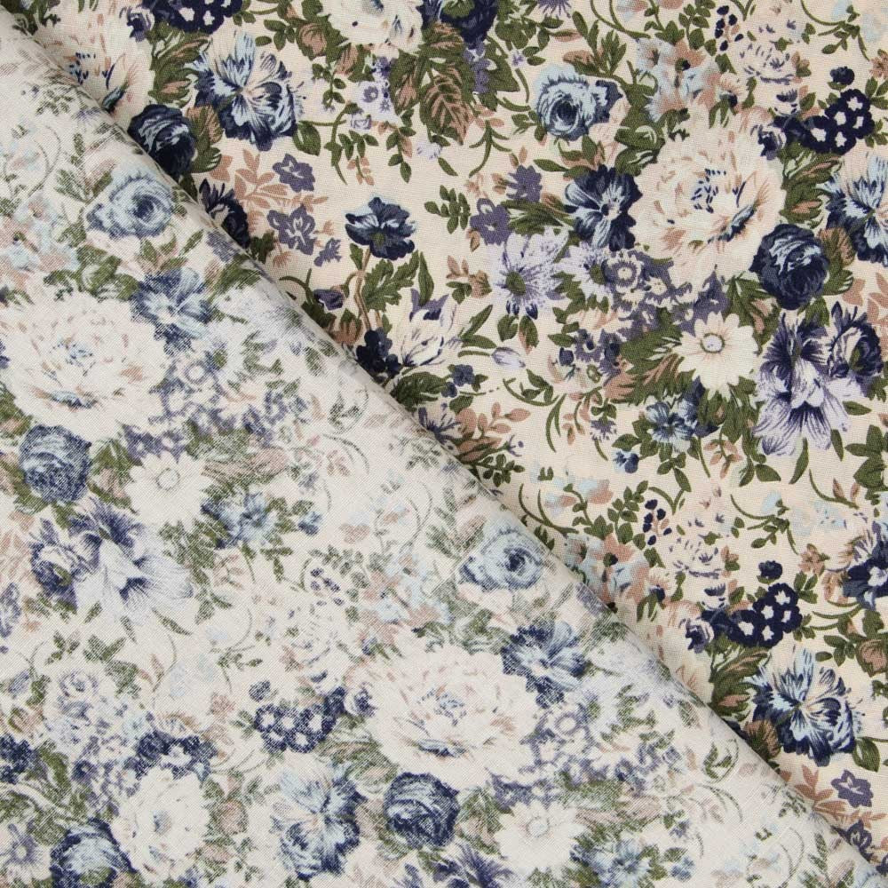 Popeline Vintage Floral Azul - Ribes y Casals