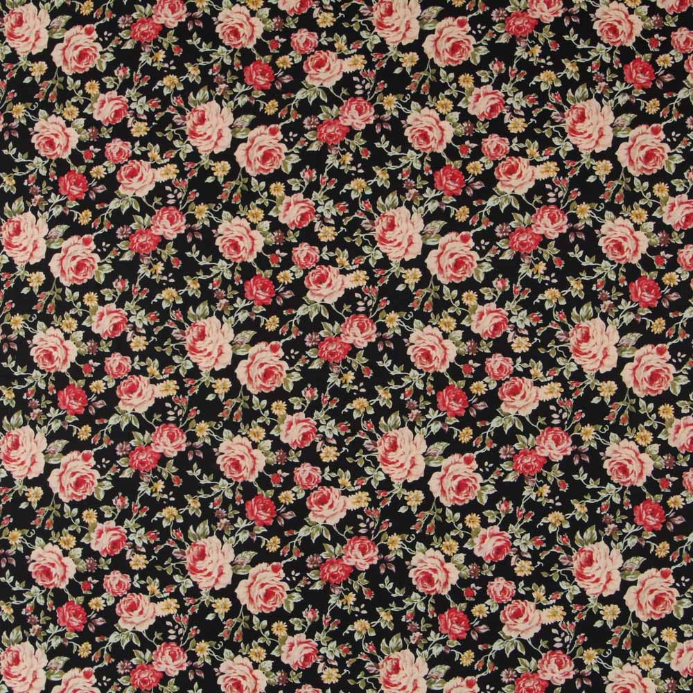 Popeline Vintage Floral Preta - Ribes y Casals