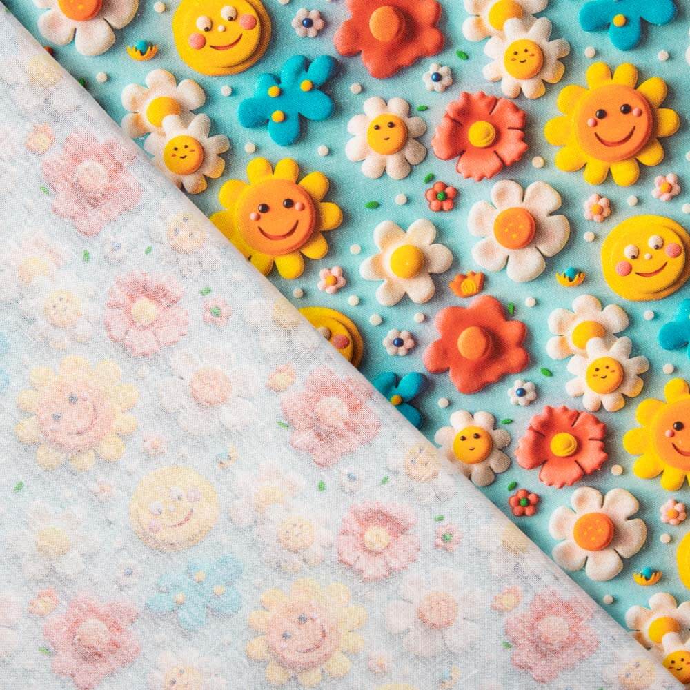 Popeline Algodão Acid Flor Azul - Ribes y Casals