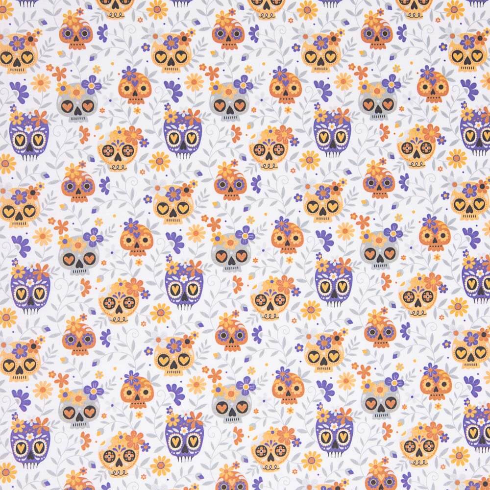 Popeline Algodão Caveiras Laranja - Ribes y Casals