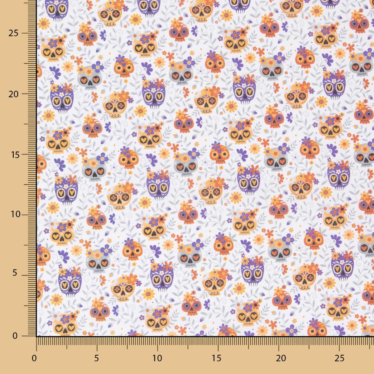 Popeline Algodão Caveiras Laranja - Ribes y Casals