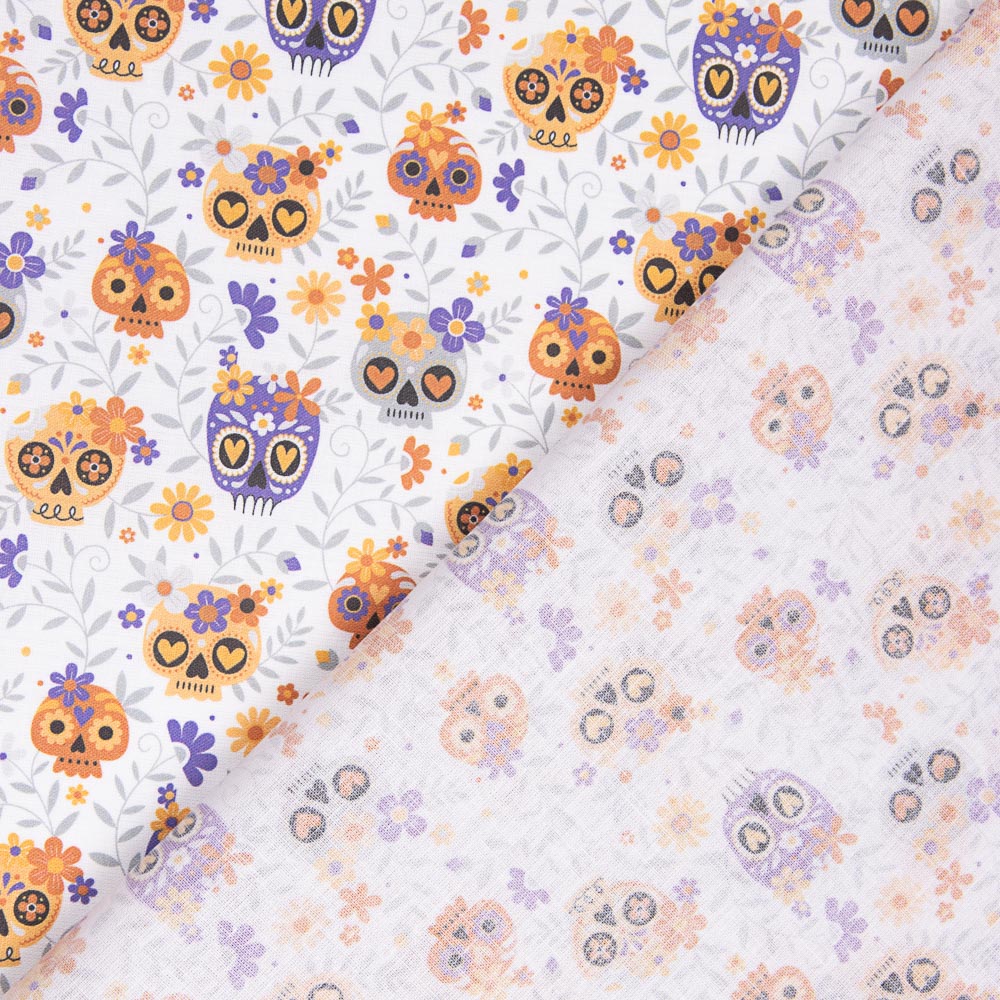 Popeline Algodão Caveiras Laranja - Ribes y Casals