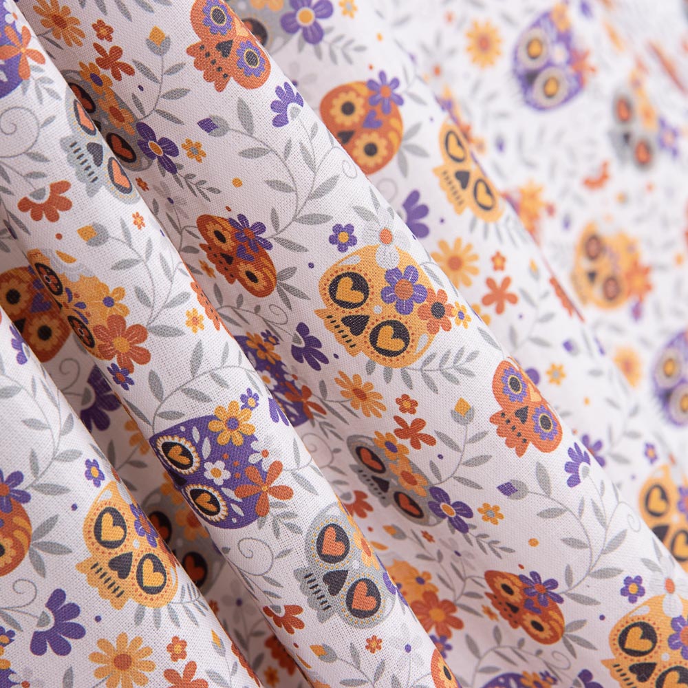 Popeline Algodão Caveiras Laranja - Ribes y Casals