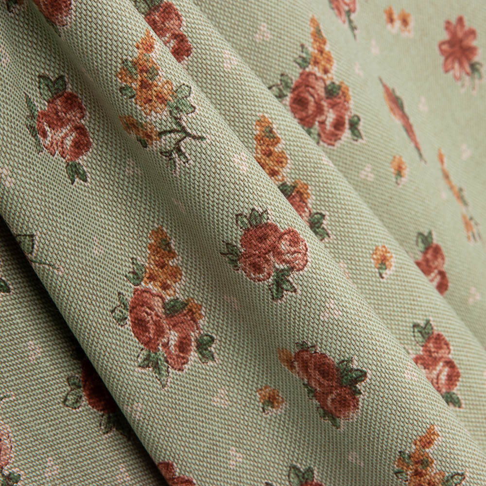 Algodão Estampado Rosas Fundo Verde - Ribes y Casals