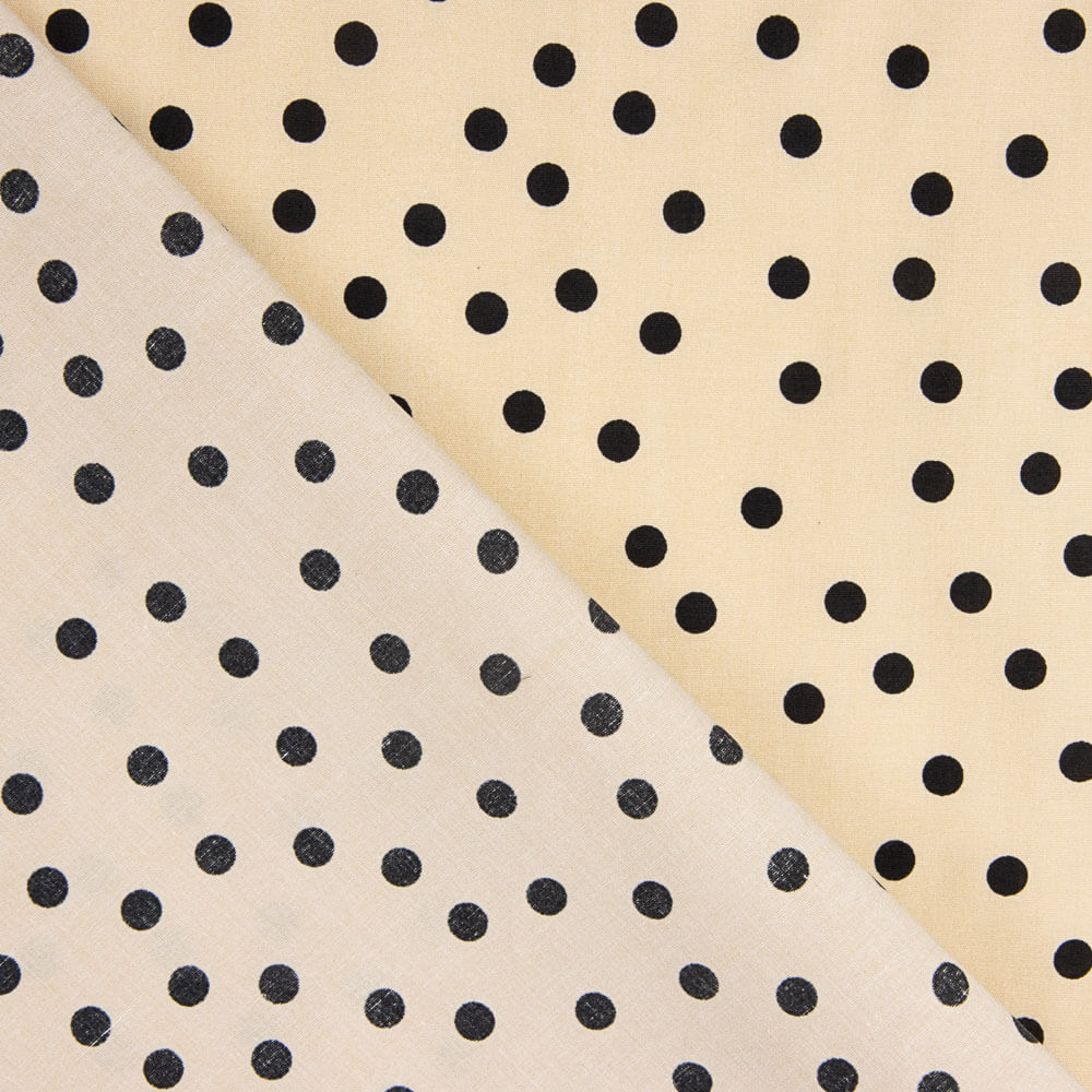 Popeline Spandex Bolinhas Pretas 7mm Bege - Ribes y Casals