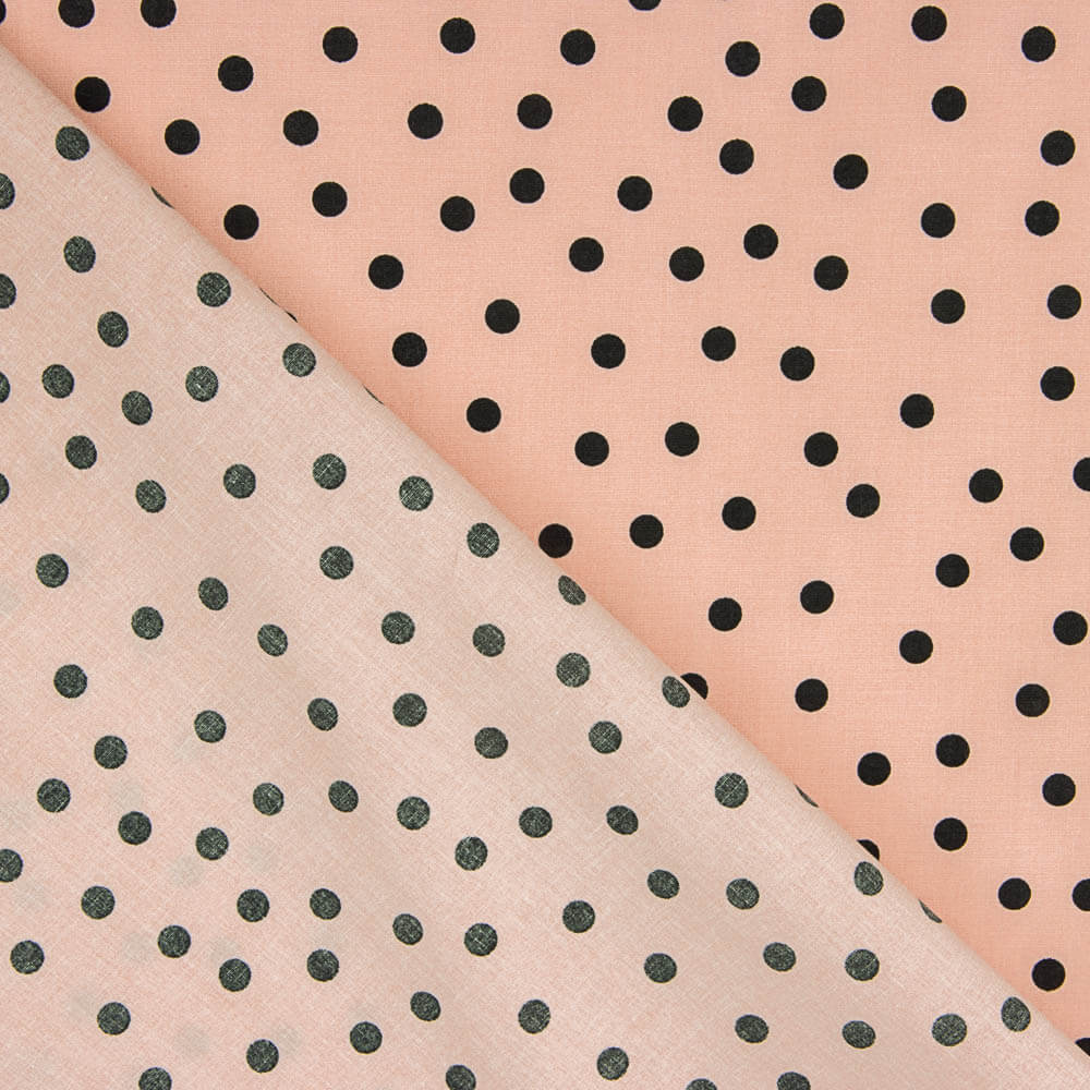 Popeline Spandex Bolinhas Pretas 7mm Rosa - Ribes y Casals