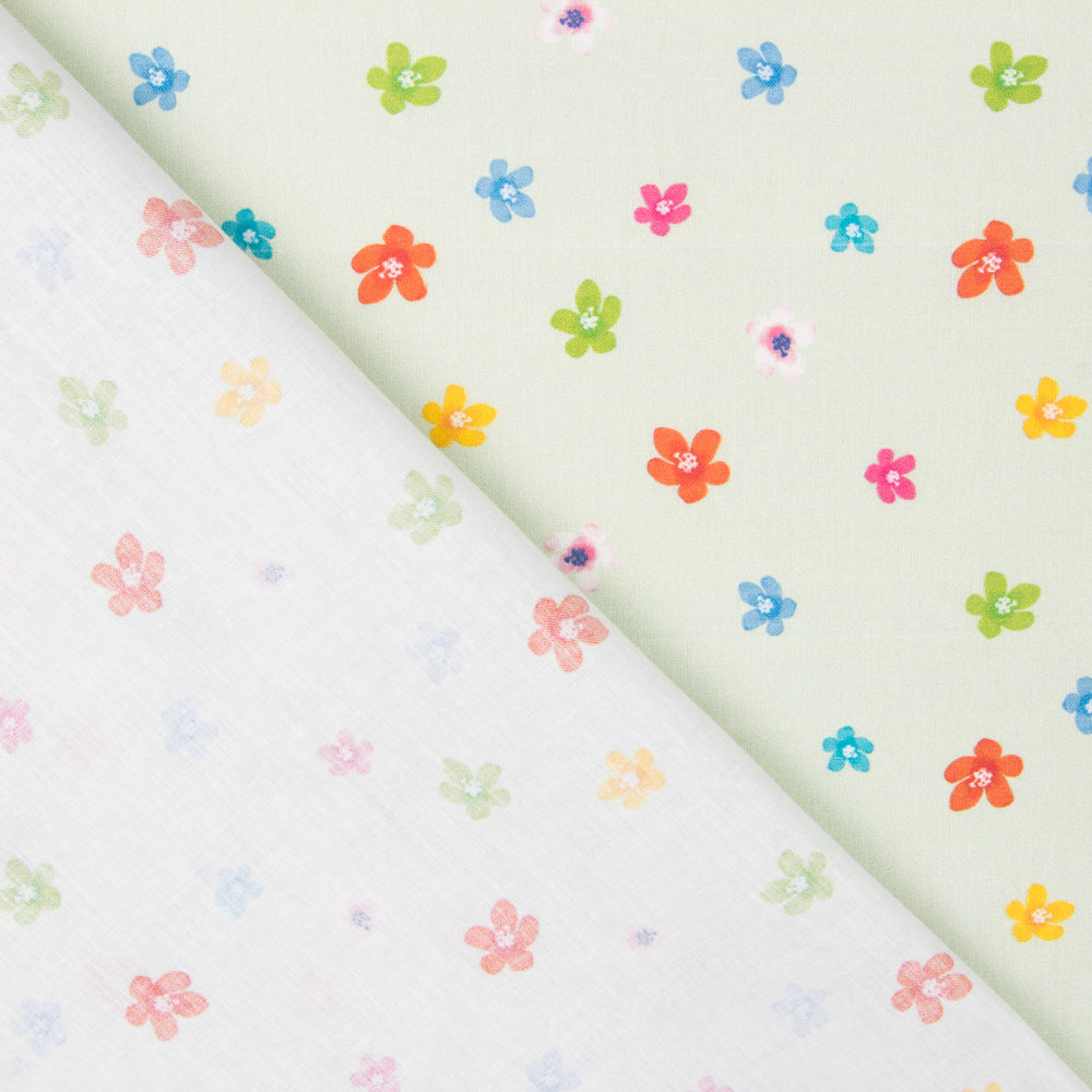 Algodão Popeline Flores Verde Claro - Ribes y Casals