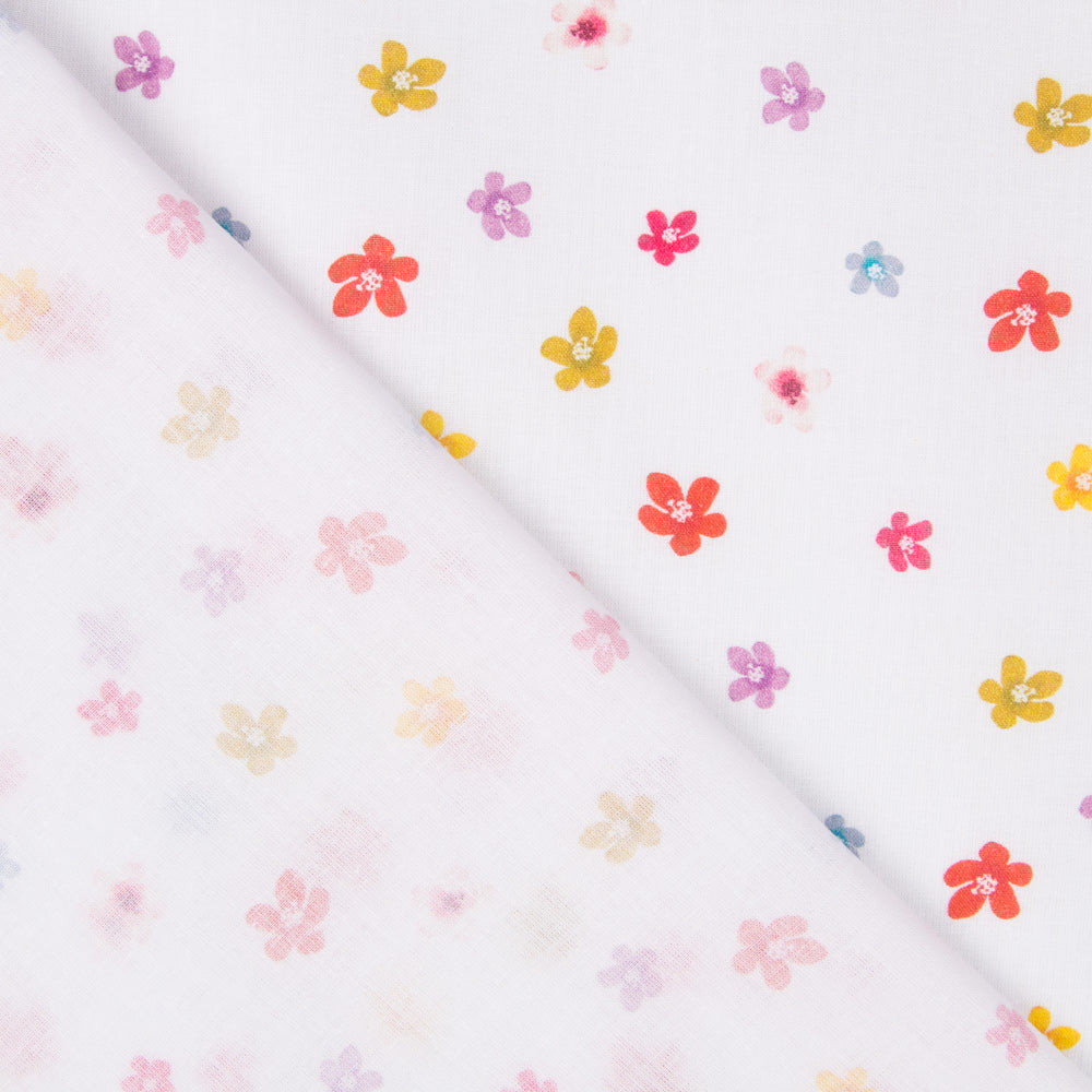 Algodão Popeline Flores Branca - Ribes y Casals