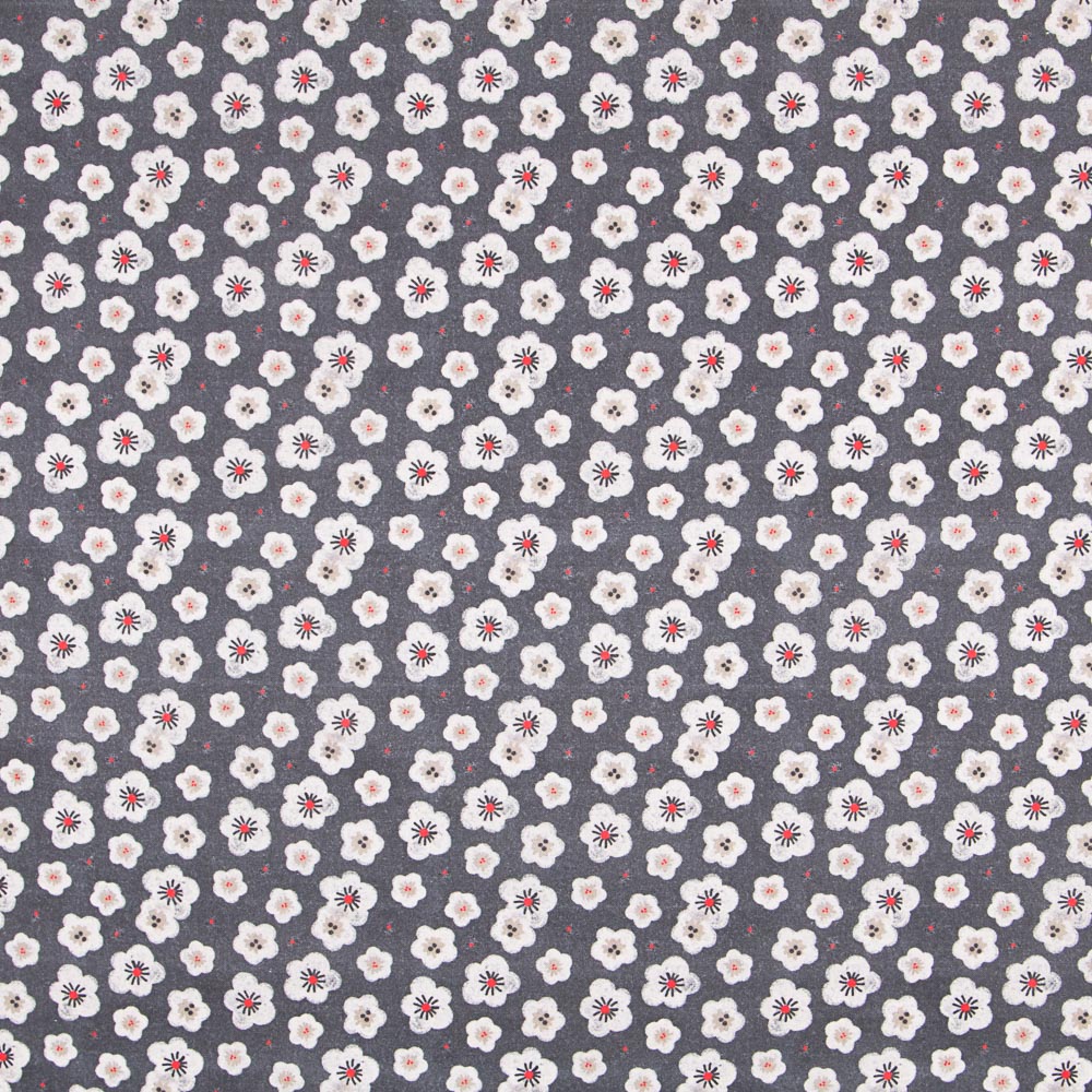 Algodão Popeline Flores Cinza Cinza - Ribes y Casals