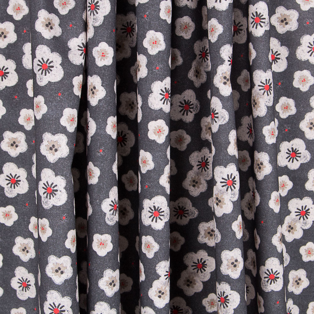 Algodão Popeline Flores Cinza Cinza - Ribes y Casals