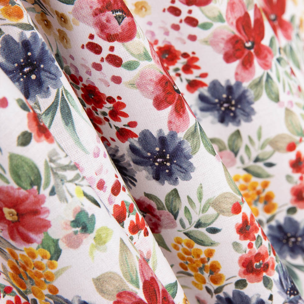 Popeline Flores Jardim Branco - Ribes y Casals